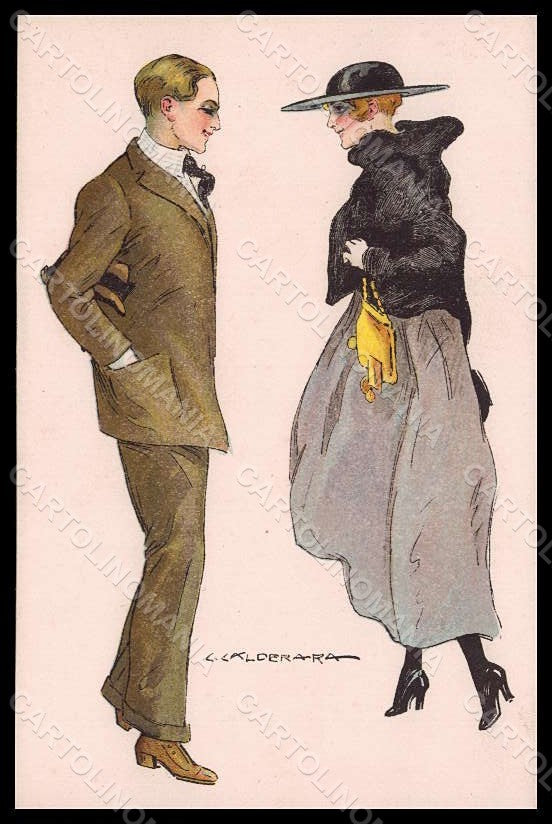 Artist Signed Calderara Glamour Lady Couple Art Deco serie 4191-6 pc VK8190 – fronte