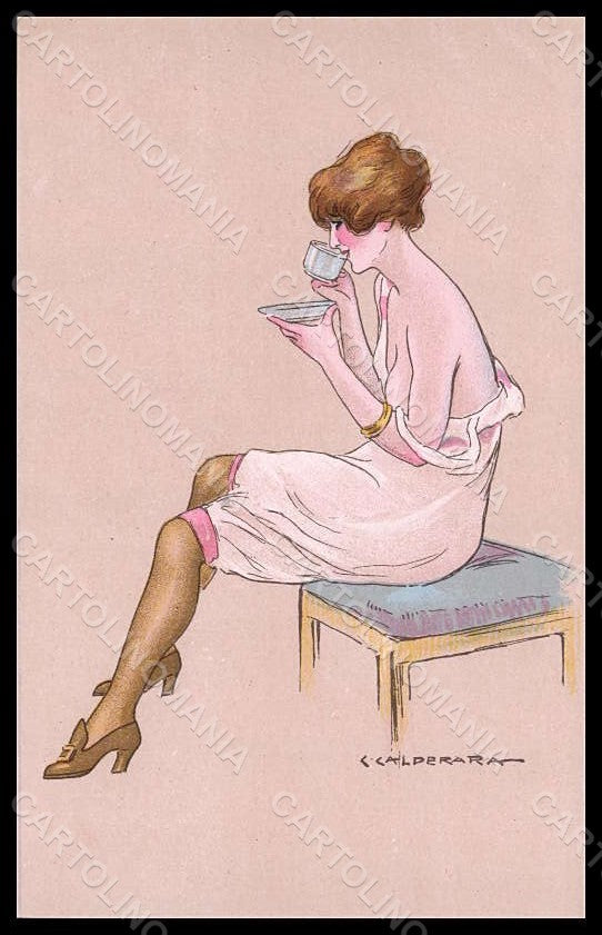 Artist Signed Calderara Glamour Risque Lady Art Deco serie 3328-3 pc VK8195 – fronte