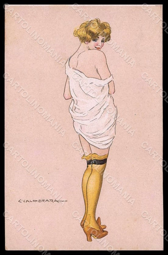 Artist Signed Calderara Glamour Risque Lady Art Deco serie 3328-5 pc VK8197 – fronte