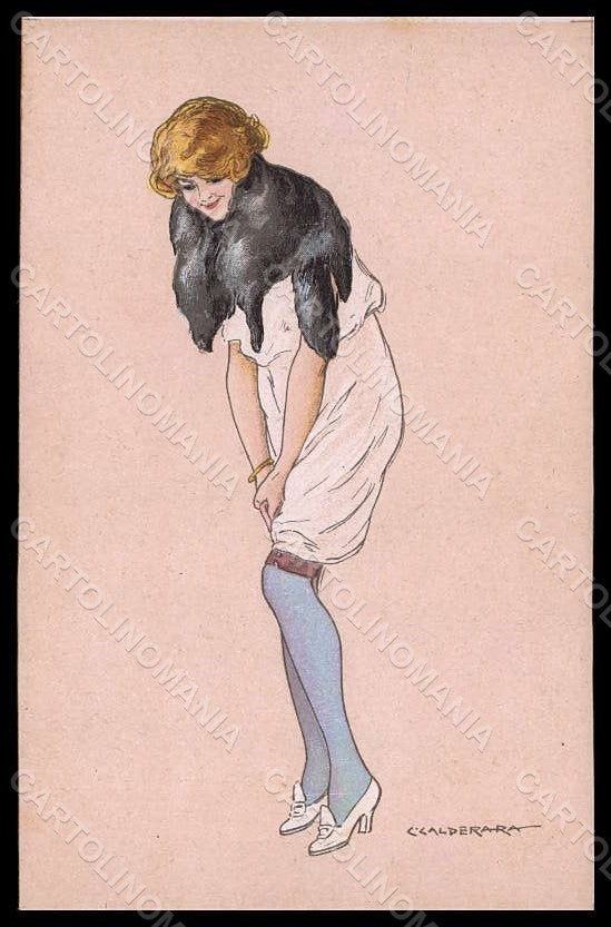 Artist Signed Calderara Glamour Risque Lady Art Deco serie 3328-4 pc VK8198 – fronte