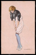 Artist Signed Calderara Glamour Risque Lady Art Deco serie 3328-4 pc VK8198 – fronte