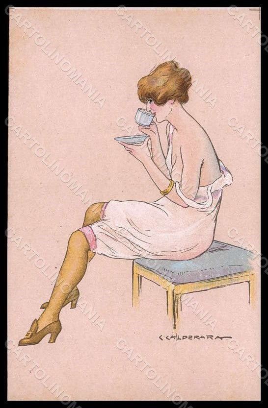 Artist Signed Calderara Glamour Risque Lady Art Deco serie 3328-3 pc VK8199 – fronte