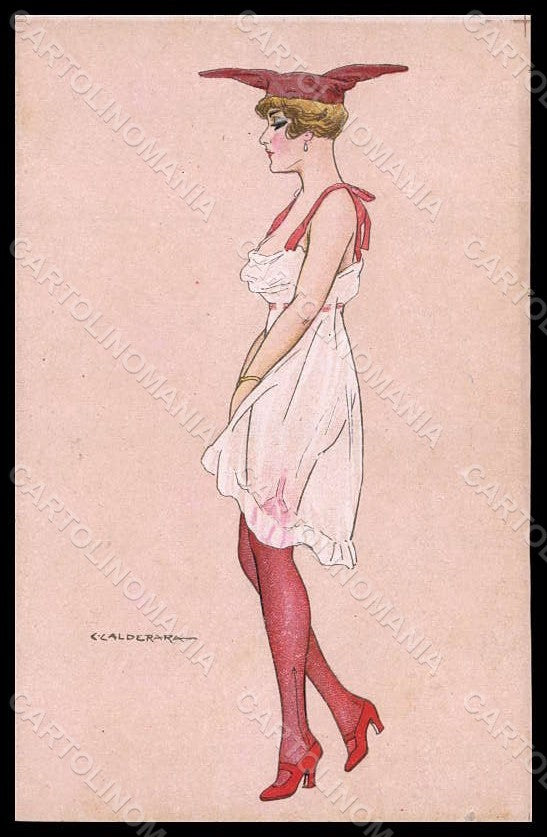 Artist Signed Calderara Glamour Risque Lady Art Deco serie 3328-2 pc VK8200 – fronte