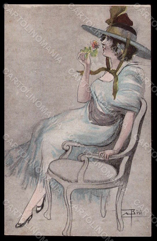 Artist Signed Bisi Fashion Glamour Lady TRIMMED postcard VK8256 – fronte