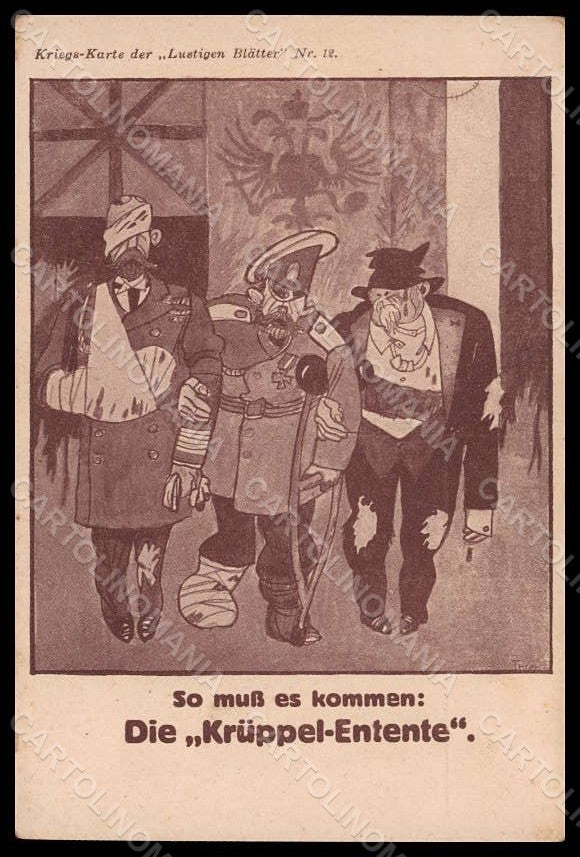 Artist Signed German Propaganda WW1 Kruppel Entente Kriegs Karte postcard VK8315 – fronte