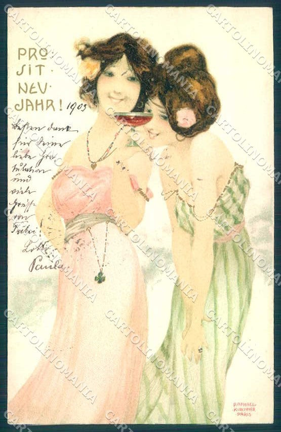 Artist Signed Kirchner R. Lady Girls with Good Luck Charms E.22.b-1 pc VK8456 – fronte