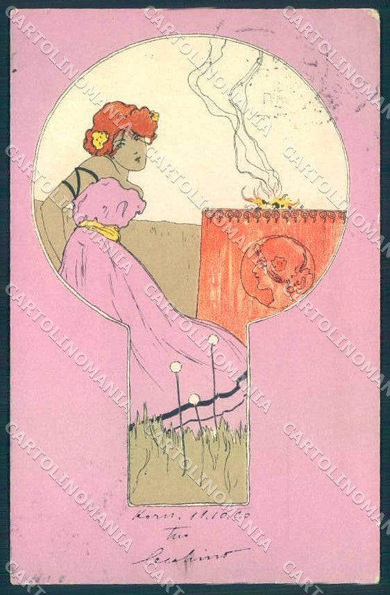 Artist Signed Kirchner Lady Purple Surrounds G.9.b-6 CORNERS CREASED pc VK8552 – fronte