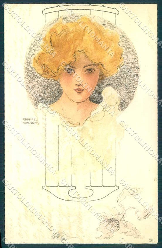 Artist Signed Kirchner R. Lady Girls Heads in a Circle #251 D.27/1.a-3 pc VK8708 – fronte