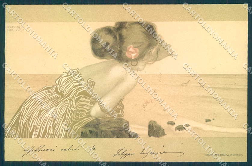 Artist Signed Kirchner Lady Girls Between Brown Green Borders D.25.a-5 pc VK8710 – fronte