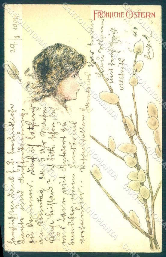 Artist Signed Kirchner Max Raschka Lady Easter B.R.W.I. 4017-6 postcard VK8866 – fronte
