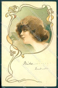 Artist Signed Lady Art Nouveau Relief CORNER CREASED postcard VK8870 – fronte