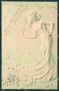 Artist Signed Kirchner Style Lady Art Nouveau Relief MM Vienne postcard VK8879 – fronte