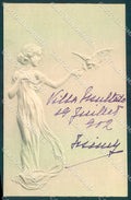 Artist Signed Kirchner Style Lady Art Nouveau Relief MM Vienne postcard VK8881 – fronte