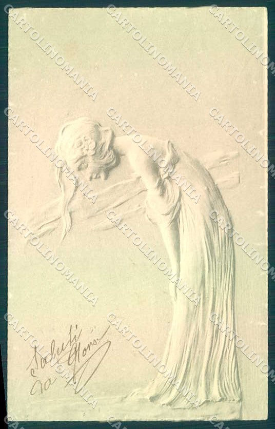 Artist Signed Kirchner Style Lady Art Nouveau Relief MM Vienne postcard VK8882 – fronte