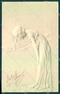 Artist Signed Kirchner Style Lady Art Nouveau Relief MM Vienne postcard VK8882 – fronte
