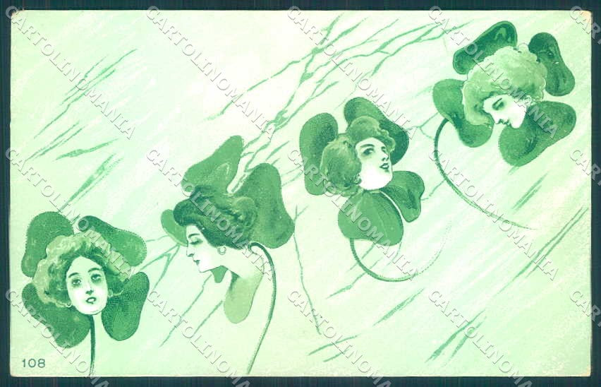 Artist Signed Kirchner Style Lady Four Leaf Clover 108 CORNER CREASED pc VK8889 – fronte