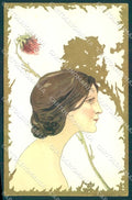 Artist Signed Kirchner Style Lady Art Nouveau CORNER CREASED postcard VK8896 – fronte