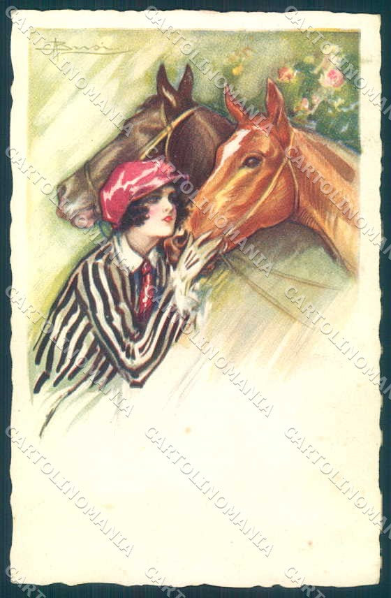 Artist Signed Busi Fashion Glamour Lady Horse Degami 687 postcard VK8949 – fronte