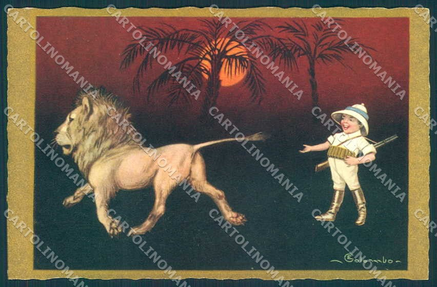 Artist Signed Colombo Child Boy Lion serie 2394 postcard VK9093 – fronte