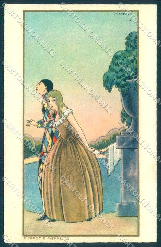 Artist Signed Scattina Glamour Lady Harlequin Art Deco Sborgi postcard VK9142 – fronte