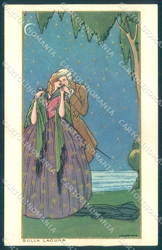 Artist Signed Scattina Glamour Lady Couple Art Deco Laguna Sborgi pc VK9145 – fronte