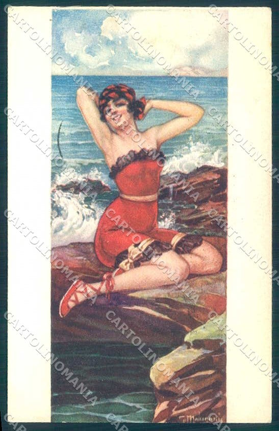 Artist Signed Malugani Lady Bathing Beauty Sea serie 132-4 postcard VK9172 – fronte