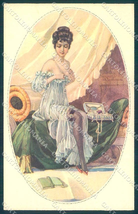 Artist Signed Malugani Fashion Risque Lady Jewels serie 138-6 postcard VK9175 – fronte