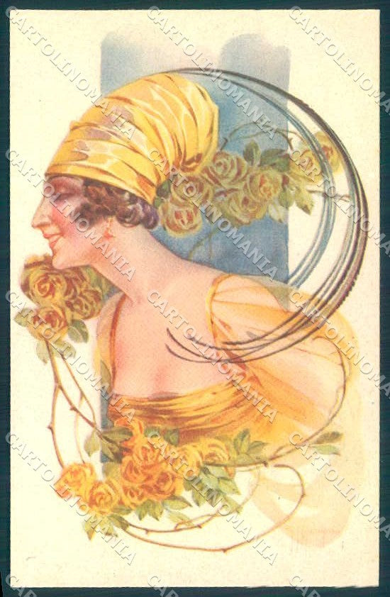 Artist Signed Malugani Fashion Glamour Lady Flowers serie 91-1 postcard VK9176 – fronte