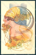 Artist Signed Malugani Fashion Glamour Lady Flowers serie 91-1 postcard VK9176 – fronte
