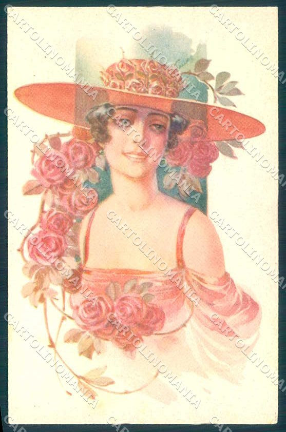 Artist Signed Malugani Fashion Glamour Lady Flowers serie 91-3 postcard VK9178 – fronte
