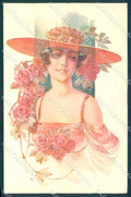 Artist Signed Malugani Fashion Glamour Lady Flowers serie 91-3 postcard VK9178 – fronte