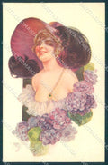 Artist Signed Malugani Fashion Glamour Lady Flowers serie 91-4 postcard VK9179 – fronte