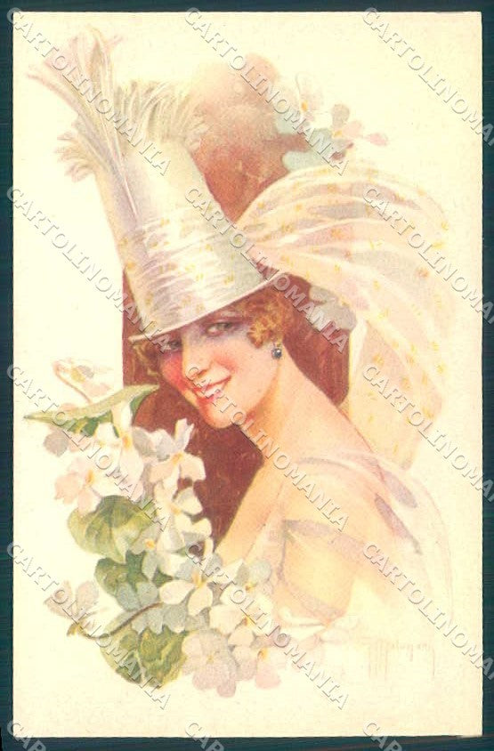 Artist Signed Malugani Fashion Glamour Lady Flowers serie 91-6 postcard VK9182 – fronte