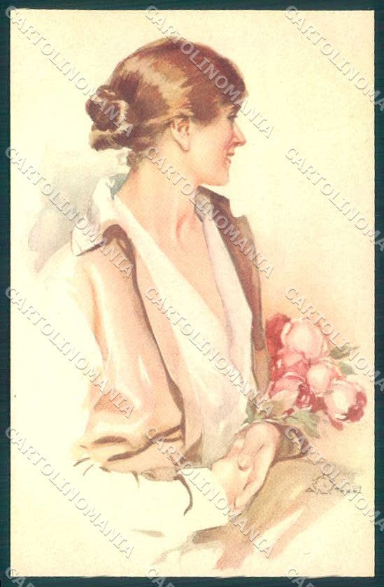 Artist Signed Terzi Fashion Glamour Lady Flowers serie 299-1 postcard VK9195 – fronte