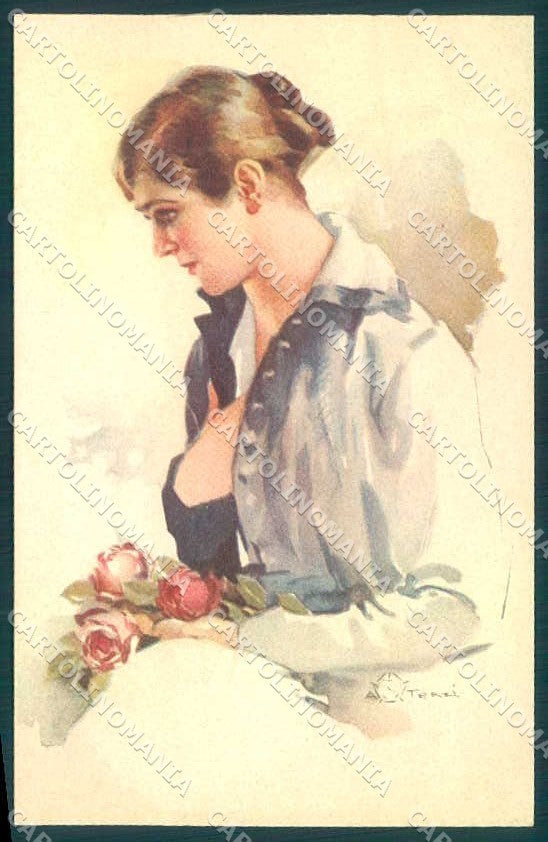 Artist Signed Terzi Fashion Glamour Lady Flowers serie 299-2 postcard VK9196 – fronte