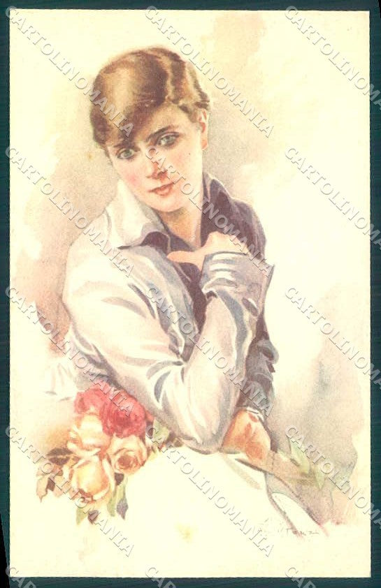 Artist Signed Terzi Fashion Glamour Lady Flowers serie 299-5 postcard VK9197 – fronte