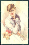 Artist Signed Terzi Fashion Glamour Lady Flowers serie 299-5 postcard VK9197 – fronte