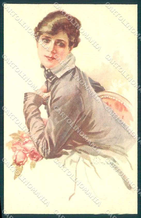 Artist Signed Terzi Fashion Glamour Lady Flowers serie 299-3 postcard VK9198 – fronte