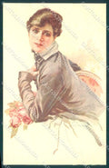 Artist Signed Terzi Fashion Glamour Lady Flowers serie 299-3 postcard VK9198 – fronte
