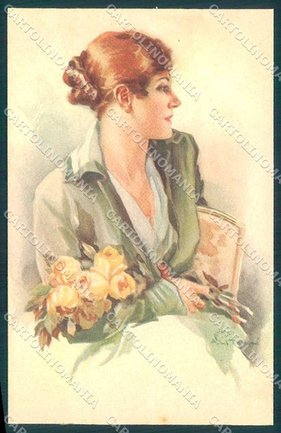 Artist Signed Terzi Fashion Glamour Lady Flowers serie 299-4 postcard VK9199 – fronte