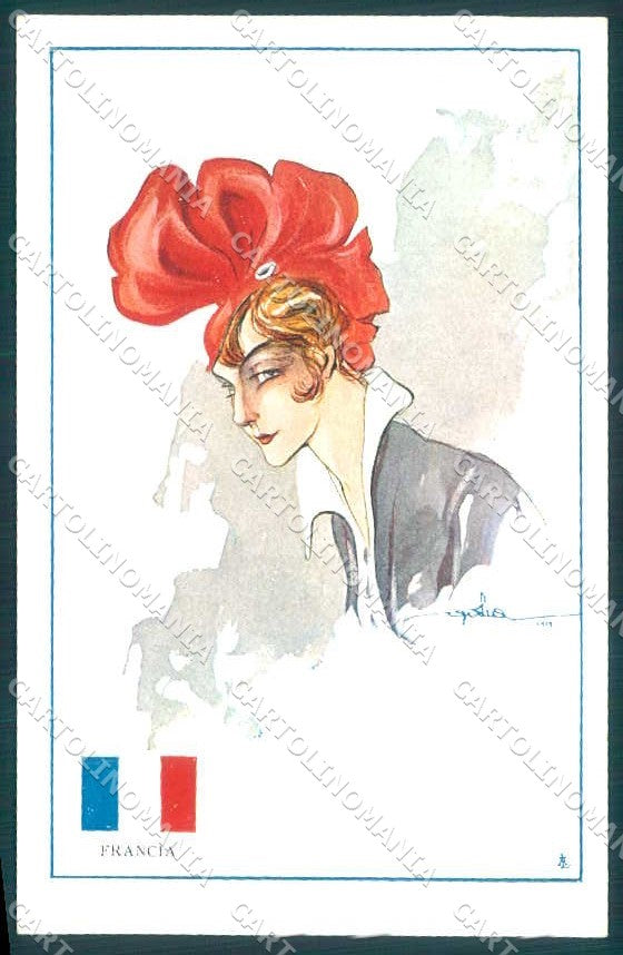Artist Signed Golia Lady Propaganda WW1 French Flag serie 101-4 pc VK9223 – fronte