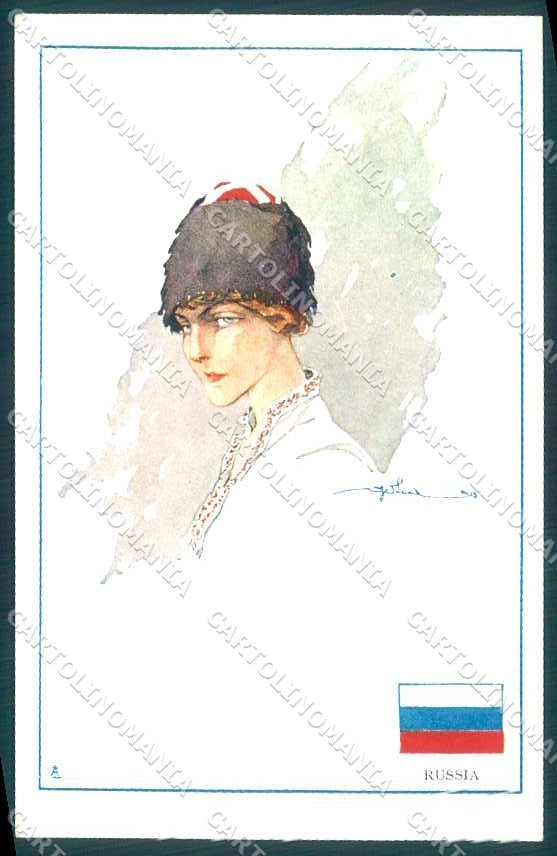 Artist Signed Golia Lady Propaganda WW1 Russia Flag serie 101-5 pc VK9224 – fronte