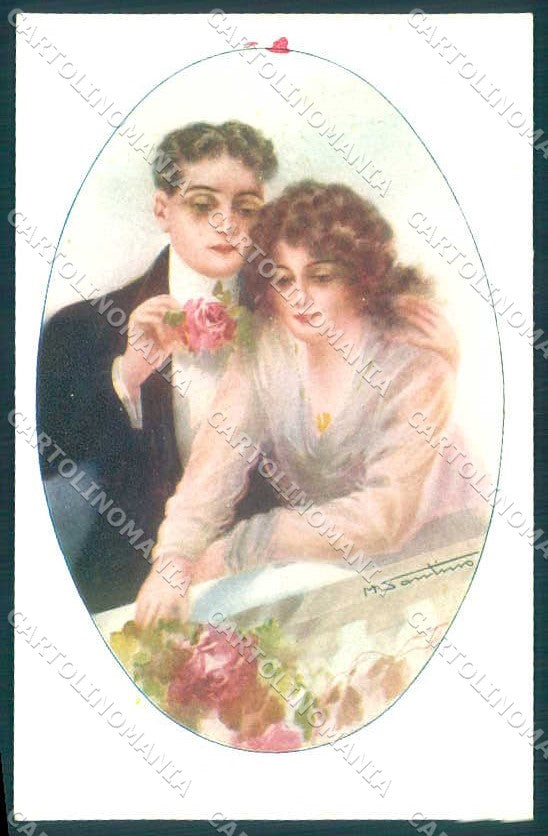 Artist Signed Santino Lady Romantic Couple serie 141-1 postcard VK9243 – fronte