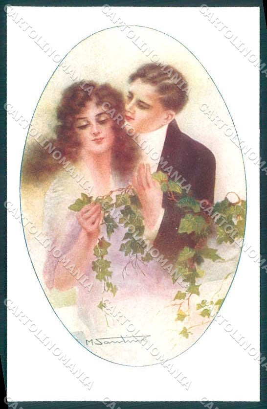 Artist Signed Santino Lady Romantic Couple serie 141-2 postcard VK9244 – fronte