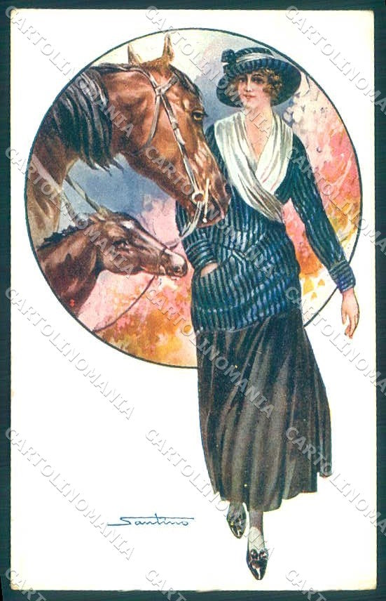 Artist Signed Santino Lady Horse serie 133-5 postcard VK9248 – fronte