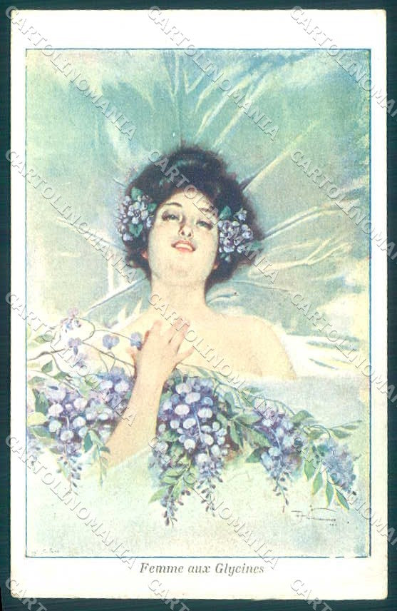 Artist Signed Villa Fashion Glamour Lady Flowers postcard VK9256 – fronte