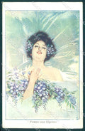 Artist Signed Villa Fashion Glamour Lady Flowers postcard VK9256 – fronte