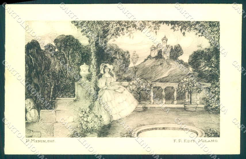 Artist Signed Menin Fashion Glamour Lady Garden serie 522 postcard VK9277 – fronte