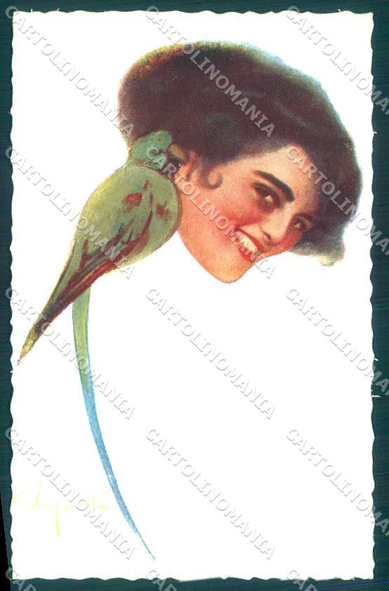 Artist Signed Pagnotta Fashion Glamour Lady Parrot serie 1003 postcard VK9282 – fronte