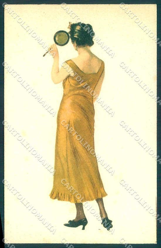 Artist Signed Dressler Fashion Glamour Lady Mirrow serie 445-1 postcard VK9292 – fronte